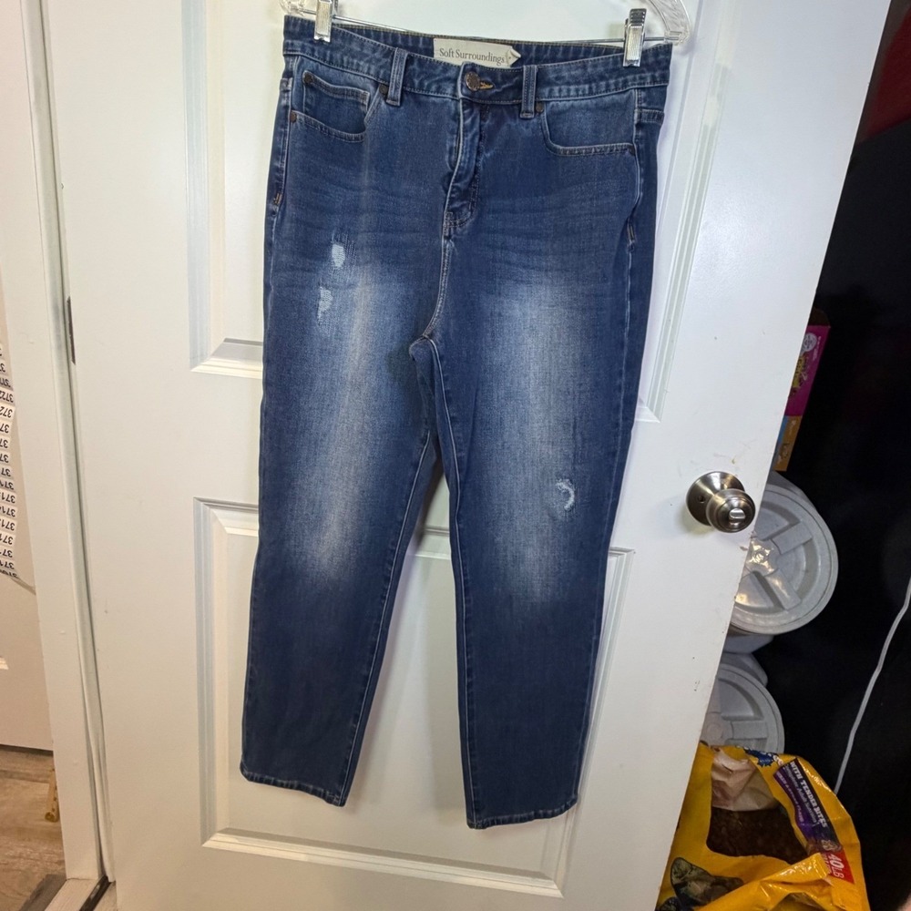 Soft Surroundings Women Jeans Distressed Straight Leg Blue Size 8